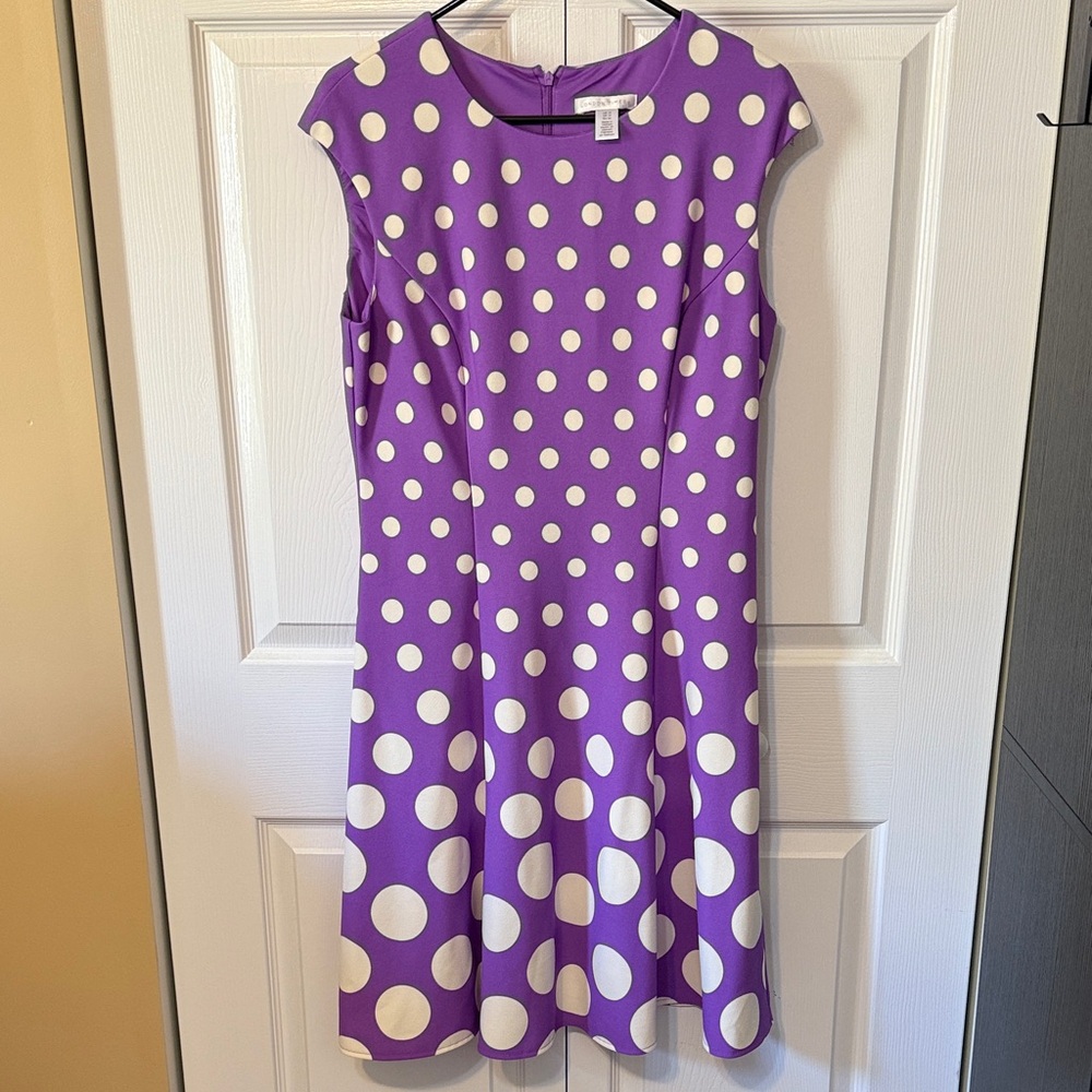 London Times Purple Dress with White Polka Dots